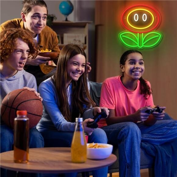 Super Mario Fire Flower LED Neon Light Game Sign Room Decor Nintendo Retro NES - Picture 2 of 7